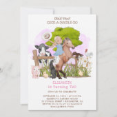 Cute Birthday Farm Animals Cowgirl Barnyard Kaart (Voorkant)