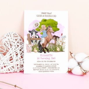 Cute Birthday Farm Animals Cowgirl Barnyard Kaart