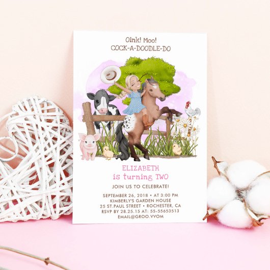 Cute Birthday Farm Animals Cowgirl Barnyard Kaart