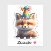 Cute Birthday Fox with Rainbow Party Hat Sticker (Vel)