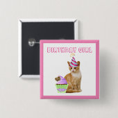 Cute Birthday Girl met Kitty Cat Vierkante Button 5,1 Cm (Voorkant /achterkant)