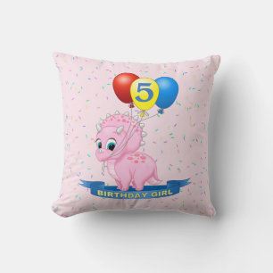 Cute Birthday Girl Pink Baby Triceratops Dino Kussen