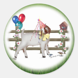 Cute Birthday Goat Ronde Sticker