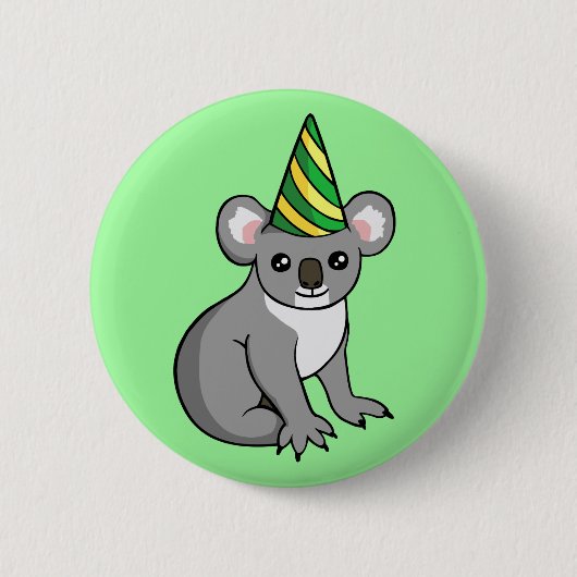 Cute Birthday Koala in Party Pet Drage Badge Ronde Button 5,7 Cm (Voorkant)