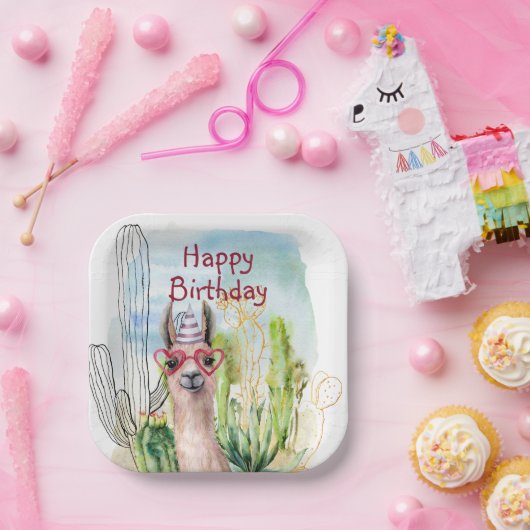 Cute Birthday Llama Papieren Bordje (Feest)