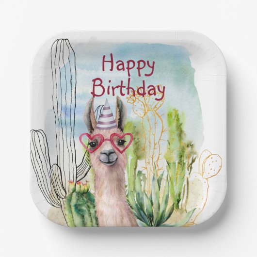 Cute Birthday Llama Papieren Bordje (Voorkant)