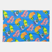 Cute Birthday Lovebird Party Parrots Colorful Blue Theedoek (Horizontaal)
