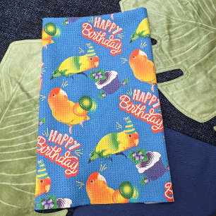 Cute Birthday Lovebird Party Parrots Colorful Blue Theedoek