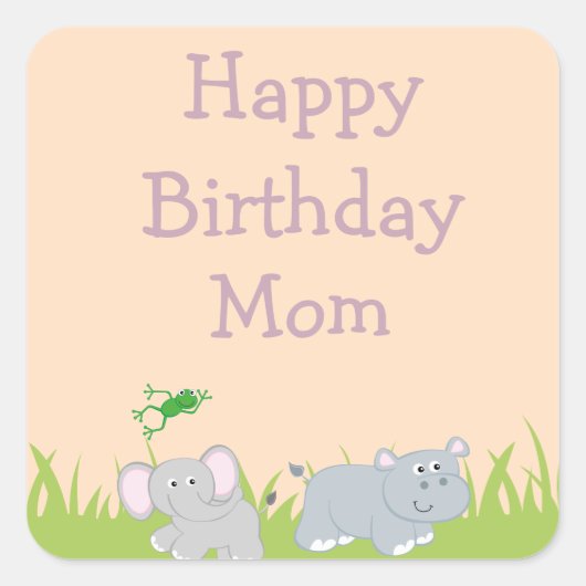Cute Birthday Ma Safari Animals Vierkante Sticker (Voorkant)