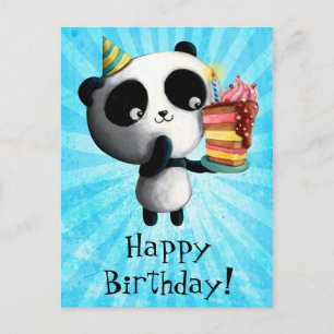 Cute Birthday Panda met Cake Briefkaart