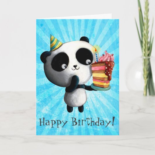 Cute Birthday Panda met Cake Kaart (Voorkant)