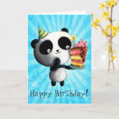 Cute Birthday Panda met Cake Kaart (Gele Bloem)