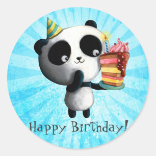 Cute Birthday Panda met Cake Ronde Sticker