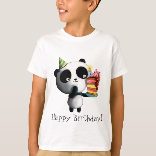 Cute Birthday Panda met Cake T-shirt (Voorkant)