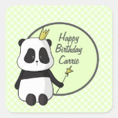 Cute Birthday Panda Vierkante Sticker (Voorkant)