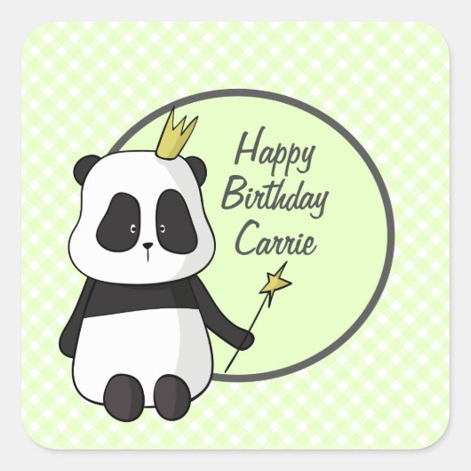 Cute Birthday Panda Vierkante Sticker (Voorkant)