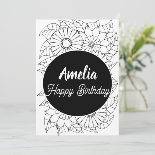 Cute Birthday Party Adult Floral Colour Feestdagenkaart (Staand voorkant)