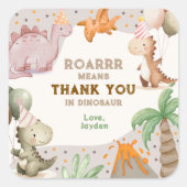 Cute Birthday Party Dinosaur Thank You Vierkante Sticker (Voorkant)