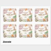 Cute Birthday Party Dinosaur Thank You Vierkante Sticker (Vel)