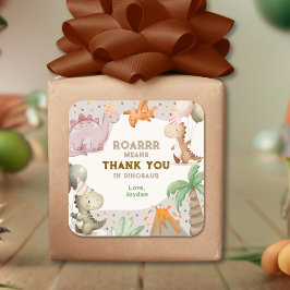 Cute Birthday Party Dinosaur Thank You Vierkante Sticker