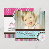 Cute Birthday Party Invitation Kaart (Voorkant / Achterkant)