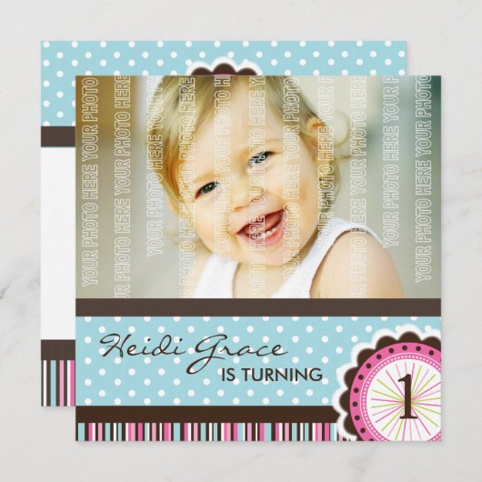 Cute Birthday Party Invitation Kaart (Voorkant / Achterkant)