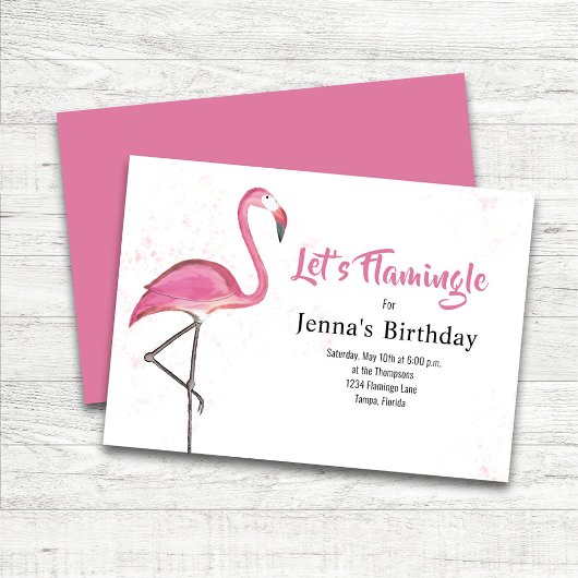Cute Birthday Party Pink Flamingo Custom Kaart