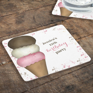 Cute Birthday Party Whimsical Ice Cream Cone Kartonnen Onderzetters