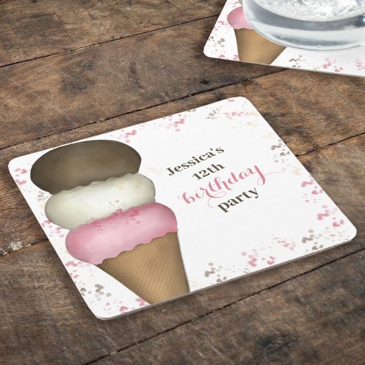 Cute Birthday Party Whimsical Ice Cream Cone Kartonnen Onderzetters
