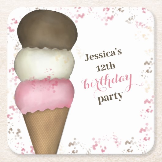 Cute Birthday Party Whimsical Ice Cream Cone Kartonnen Onderzetters (Voorkant)