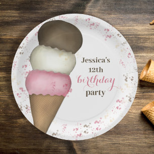 Cute Birthday Party Whimsical Ice Cream Cone Papieren Bordje