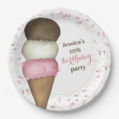 Cute Birthday Party Whimsical Ice Cream Cone Papieren Bordje (Voorkant)