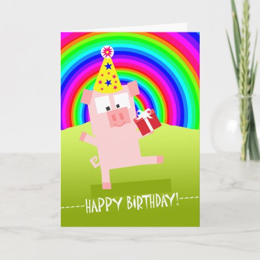 Cute Birthday pig under a Rainbow Sky Kaart (Voorkant)
