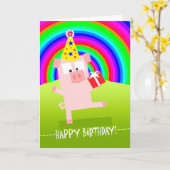 Cute Birthday pig under a Rainbow Sky Kaart (Gele Bloem)