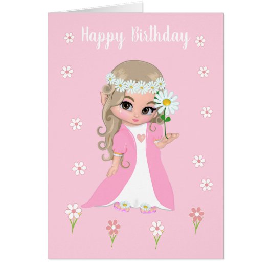 Cute Birthday Princess met Flowers op Light Pink (Voorkant)