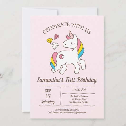 Cute Birthday Rainbow Unicorn Kaart (Voorkant)