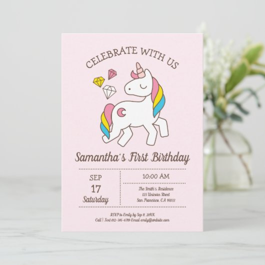 Cute Birthday Rainbow Unicorn Kaart (Staand voorkant)