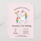 Cute Birthday Rainbow Unicorn Kaart (Voorkant / Achterkant)