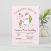 Cute Birthday Rainbow Unicorn Kaart (Staand voorkant)