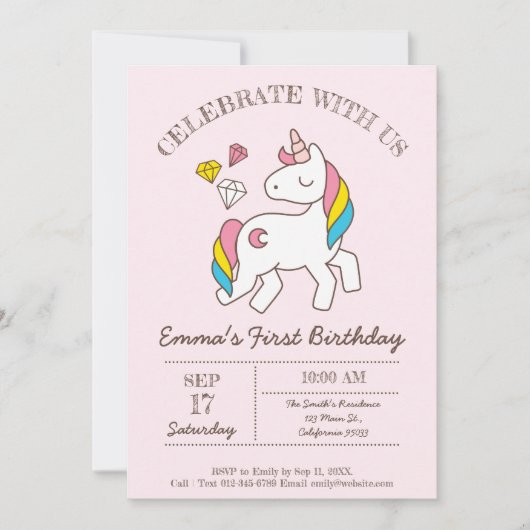 Cute Birthday Rainbow Unicorn Kaart (Voorkant)