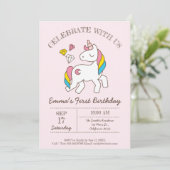 Cute Birthday Rainbow Unicorn Kaart (Staand voorkant)