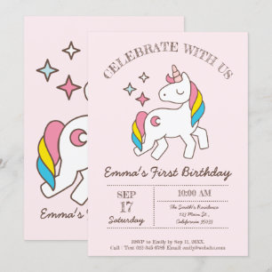 Cute Birthday Rainbow Unicorn Party Invitation Kaart
