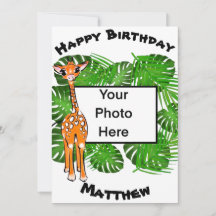 Cute Birthday Safari giraffe | tropisch bos