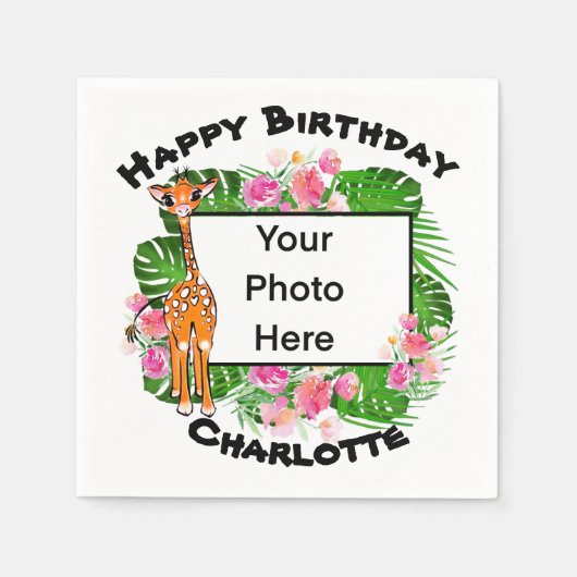 Cute Birthday Safari giraffe | tropisch bos Servet (Voorkant)