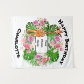 Cute Birthday Safari giraffe | tropisch bos Wandkleed (Voorkant (horizontaal))