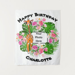 Cute Birthday Safari giraffe | tropisch bos Wandkleed