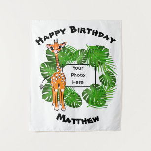 Cute Birthday Safari giraffe   tropisch woud Ta Wandkleed