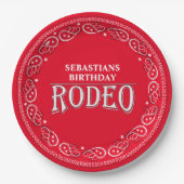 Cute Birthday Simple Rodeo Typography Red Bandana Papieren Bordje (Voorkant)