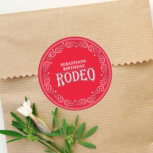 Cute Birthday Simple Rodeo Typography Red Bandana Ronde Sticker