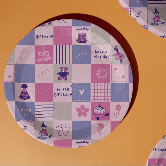 Cute Birthday Squares – Pink modern Pattern Papieren Bordje